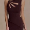 Brock Asymmetrical Neckline Knit Top – Dark Chocolate