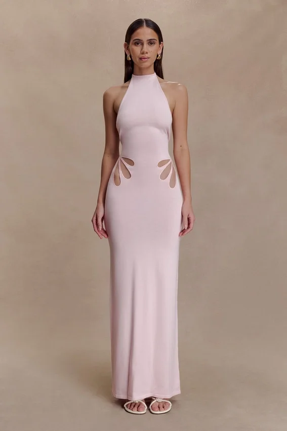 Brock Knit Halter Maxi Dress – Baby Pink Brock Knit Halter Maxi Dress – Baby Pink