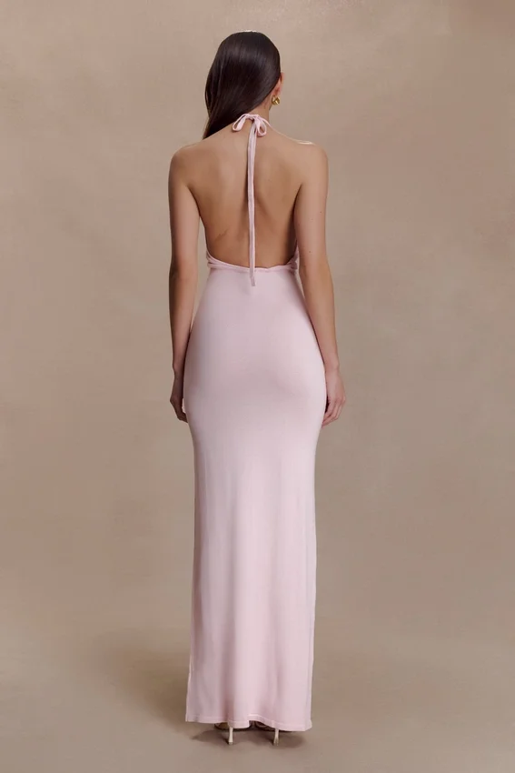 Brock Knit Halter Maxi Dress – Baby Pink Brock Knit Halter Maxi Dress – Baby Pink