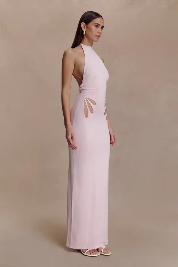 Brock Knit Halter Maxi Dress – Baby Pink Brock Knit Halter Maxi Dress – Baby Pink