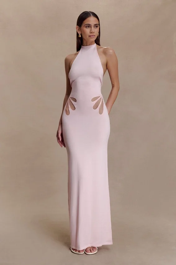 Brock Knit Halter Maxi Dress – Baby Pink Brock Knit Halter Maxi Dress – Baby Pink