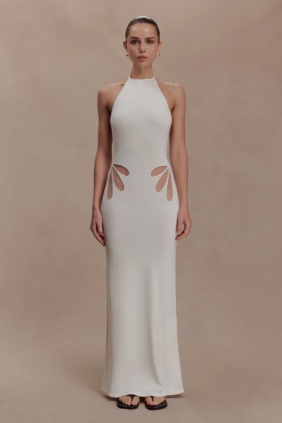 Brock Knit Halter Maxi Dress – White Brock Knit Halter Maxi Dress – White