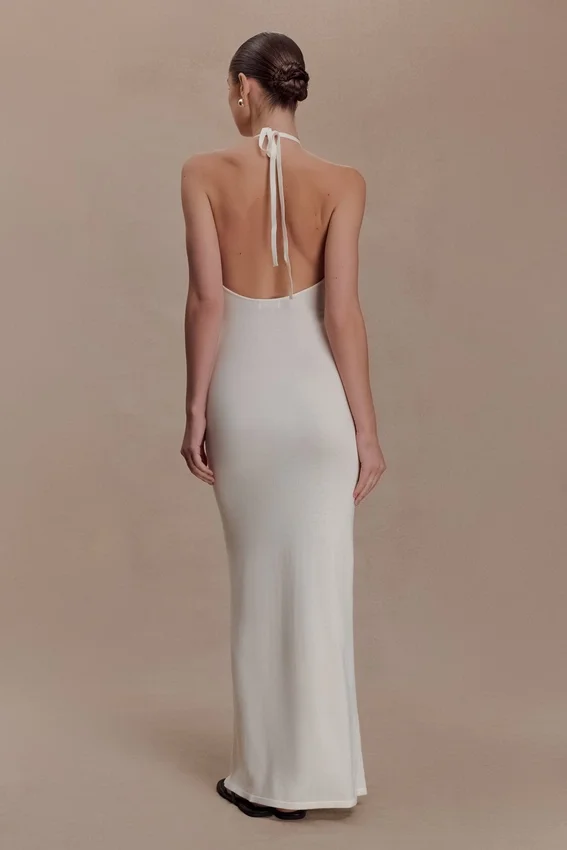 Brock Knit Halter Maxi Dress – White Brock Knit Halter Maxi Dress – White