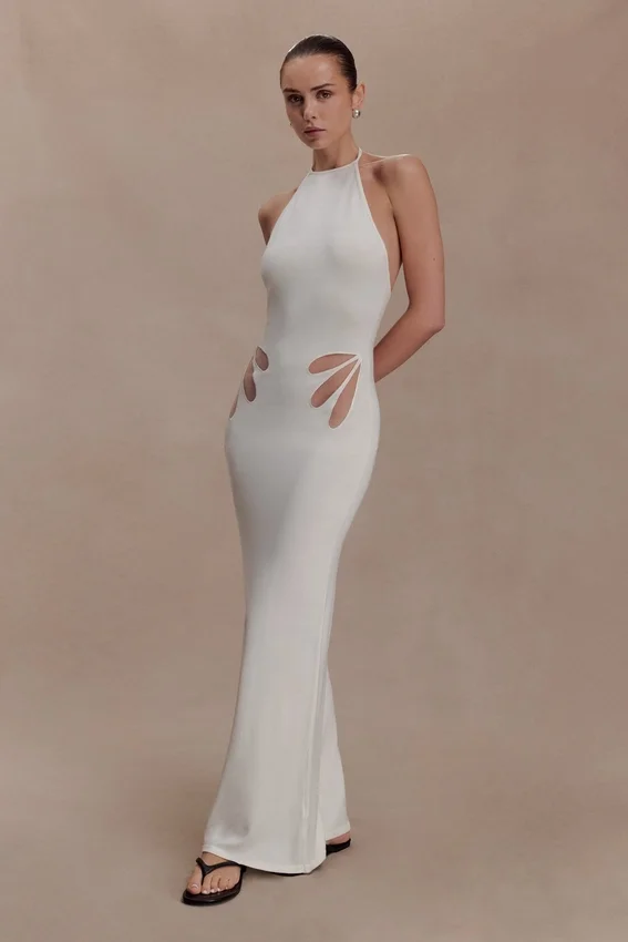 Brock Knit Halter Maxi Dress – White Brock Knit Halter Maxi Dress – White