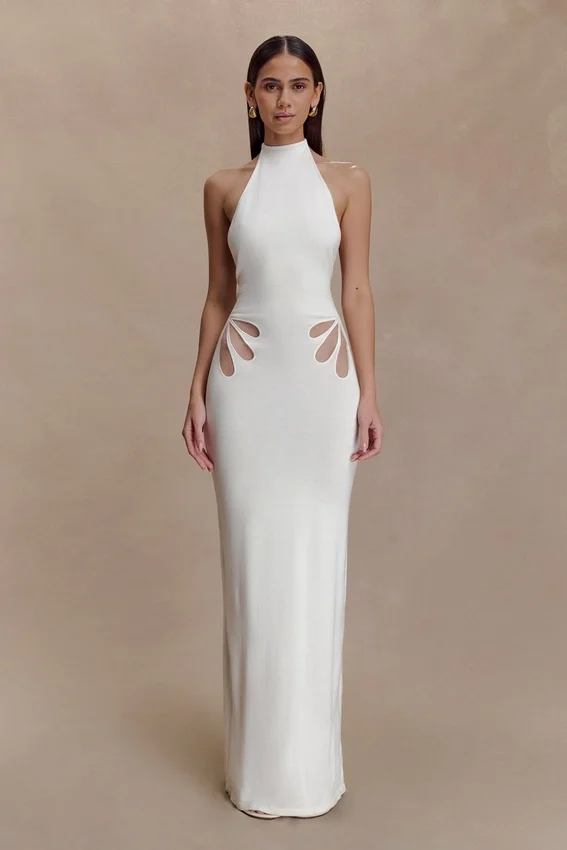 Brock Knit Halter Maxi Dress – White Brock Knit Halter Maxi Dress – White