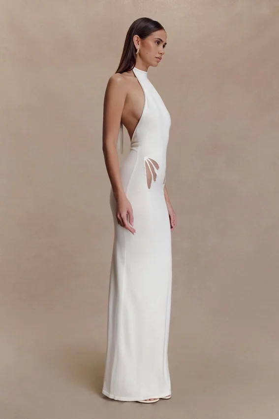 Brock Knit Halter Maxi Dress – White Brock Knit Halter Maxi Dress – White