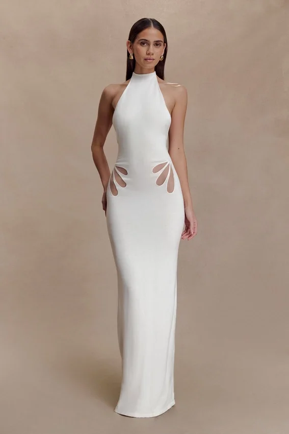 Brock Knit Halter Maxi Dress – White Brock Knit Halter Maxi Dress – White