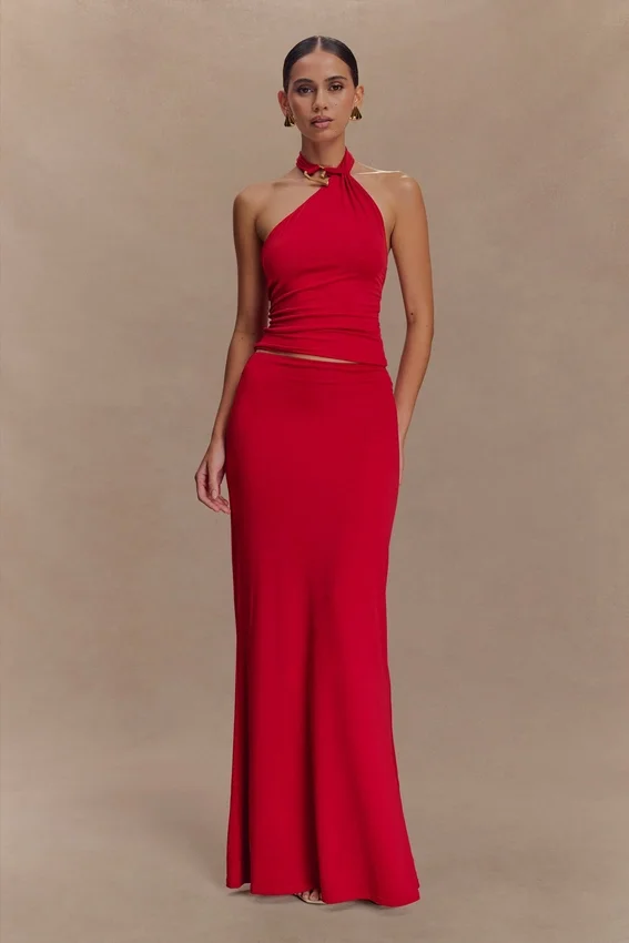 Bruna Slinky Fishtail Maxi Skirt – Red Bruna Slinky Fishtail Maxi Skirt – Red