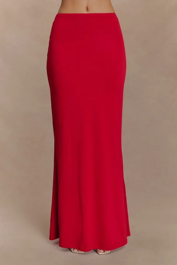 Bruna Slinky Fishtail Maxi Skirt – Red Bruna Slinky Fishtail Maxi Skirt – Red