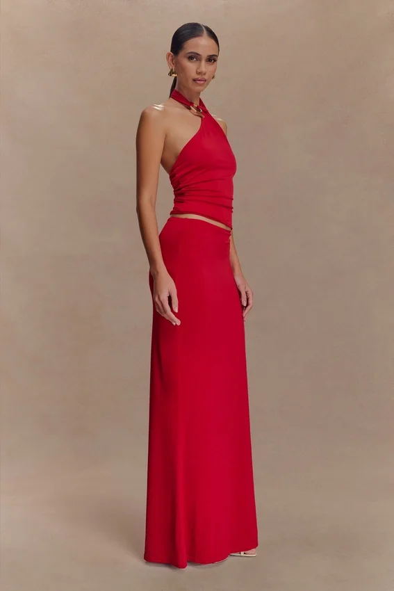 Bruna Slinky Fishtail Maxi Skirt – Red Bruna Slinky Fishtail Maxi Skirt – Red