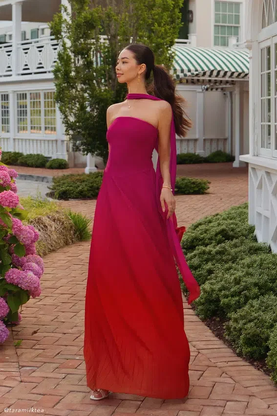 Caira Chiffon Scarf Maxi Dress – Ombre Dark Pink Caira Chiffon Scarf Maxi Dress – Ombre Dark Pink