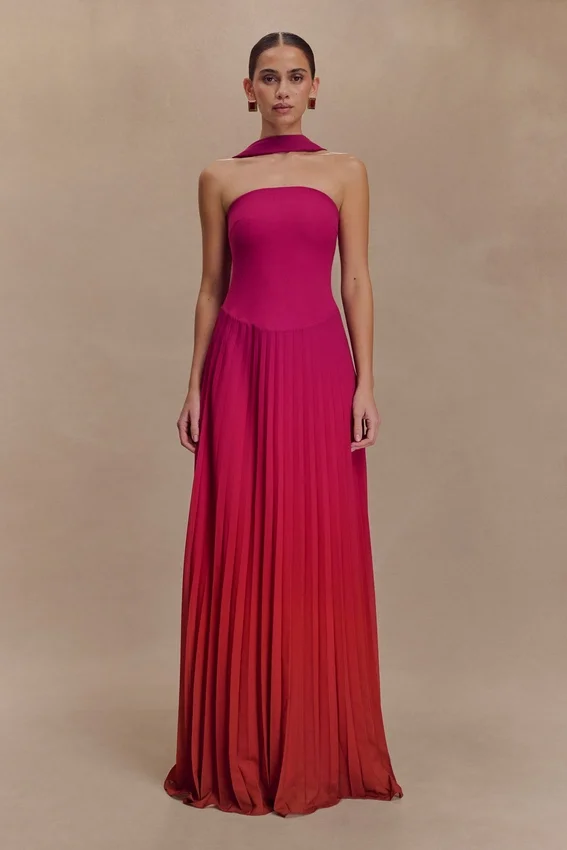 Caira Chiffon Scarf Maxi Dress – Ombre Dark Pink Caira Chiffon Scarf Maxi Dress – Ombre Dark Pink