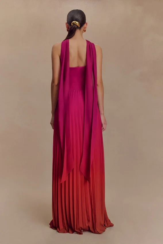 Caira Chiffon Scarf Maxi Dress – Ombre Dark Pink Caira Chiffon Scarf Maxi Dress – Ombre Dark Pink