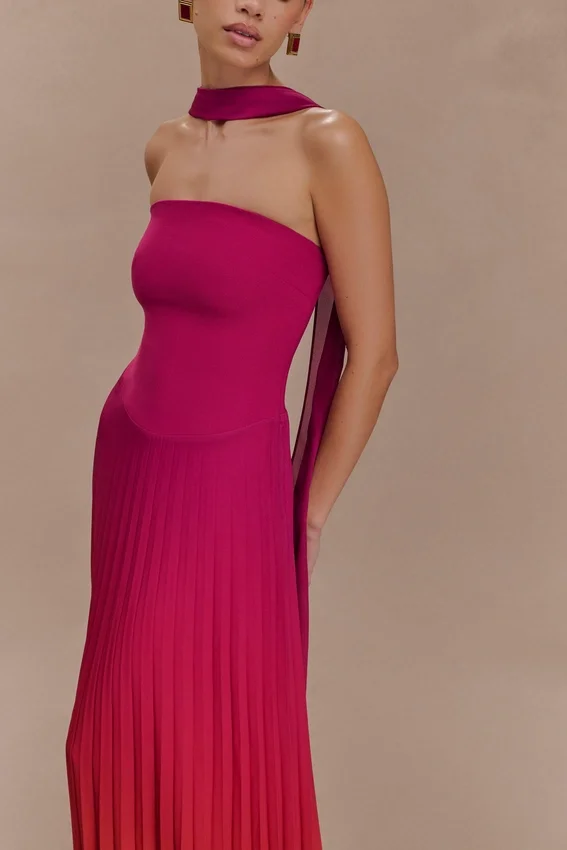 Caira Chiffon Scarf Maxi Dress – Ombre Dark Pink Caira Chiffon Scarf Maxi Dress – Ombre Dark Pink