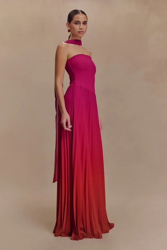 Caira Chiffon Scarf Maxi Dress – Ombre Dark Pink Caira Chiffon Scarf Maxi Dress – Ombre Dark Pink
