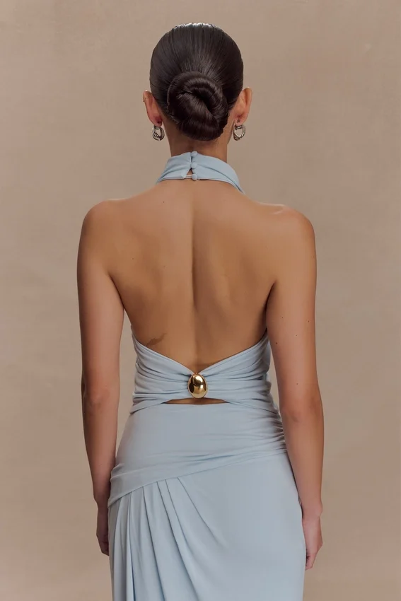 Calandra Slinky Halter Top With Hardware – Pale Blue Calandra Slinky Halter Top With Hardware – Pale Blue