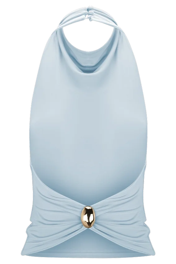 Calandra Slinky Halter Top With Hardware – Pale Blue Calandra Slinky Halter Top With Hardware – Pale Blue