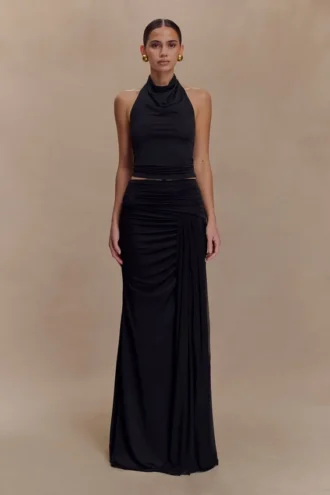 Calandra Slinky Maxi Skirt – Black