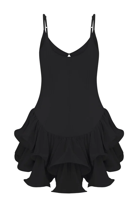 Calantha Ruffle Mesh Mini Dress – Black Calantha Ruffle Mesh Mini Dress – Black