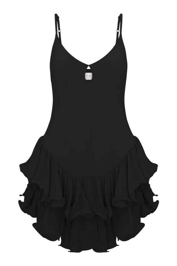 Calantha Ruffle Mesh Mini Dress – Black Calantha Ruffle Mesh Mini Dress – Black