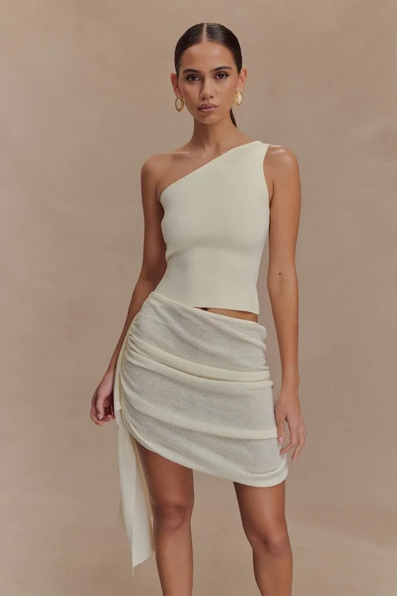 Cali Drape Skirt Knit Mini Dress – Ivory Cali Drape Skirt Knit Mini Dress – Ivory