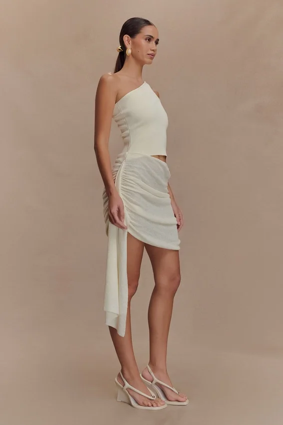 Cali Drape Skirt Knit Mini Dress – Ivory Cali Drape Skirt Knit Mini Dress – Ivory