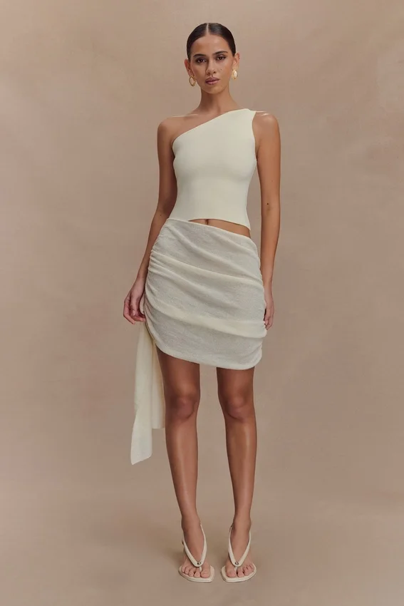 Cali Drape Skirt Knit Mini Dress – Ivory Cali Drape Skirt Knit Mini Dress – Ivory