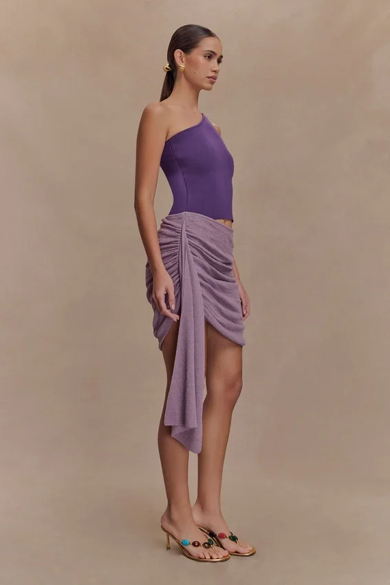 Cali Drape Skirt Knit Mini Dress – Purple Cali Drape Skirt Knit Mini Dress – Purple