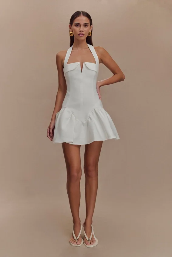 Calipso Halter Mini Dress – White Calipso Halter Mini Dress – White