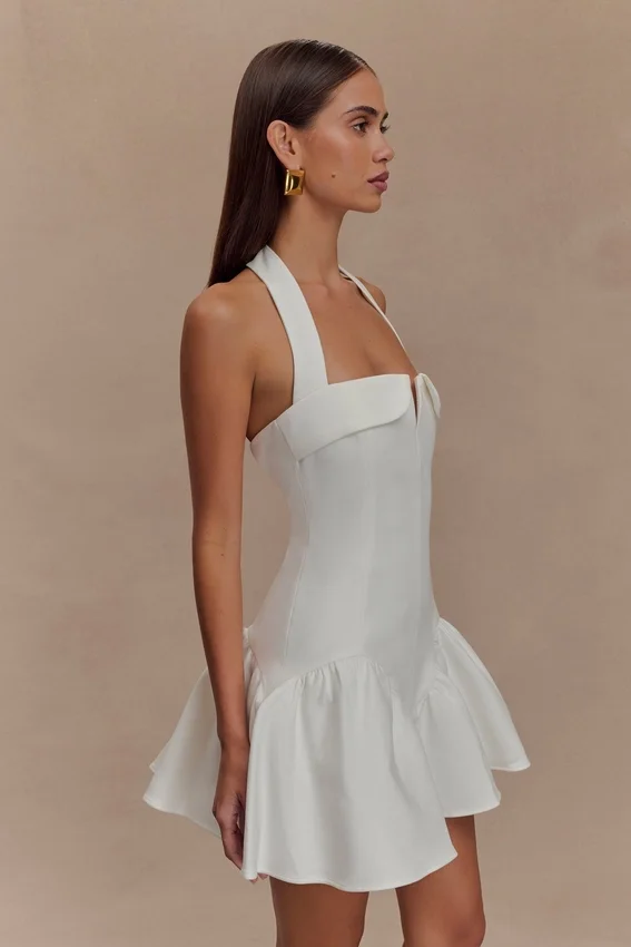 Calipso Halter Mini Dress – White Calipso Halter Mini Dress – White