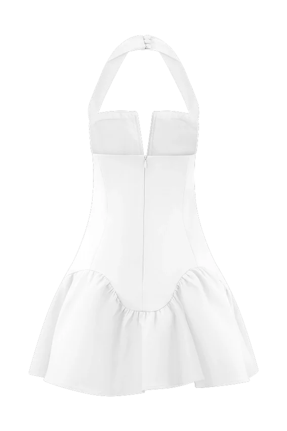 Calipso Halter Mini Dress – White Calipso Halter Mini Dress – White