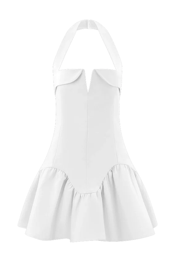 Calipso Halter Mini Dress – White Calipso Halter Mini Dress – White