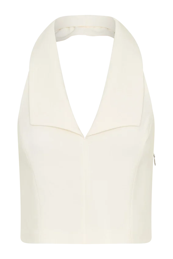 Calla Collared Sleeveless Halter Top – Ivory Calla Collared Sleeveless Halter Top – Ivory