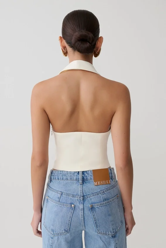 Calla Collared Sleeveless Halter Top – Ivory Calla Collared Sleeveless Halter Top – Ivory