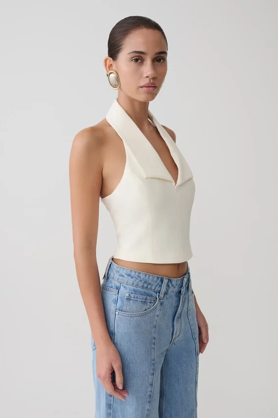 Calla Collared Sleeveless Halter Top – Ivory Calla Collared Sleeveless Halter Top – Ivory