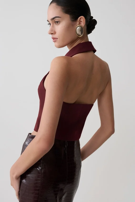 Calla Collared Sleeveless Halter Top – Merlot Calla Collared Sleeveless Halter Top – Merlot