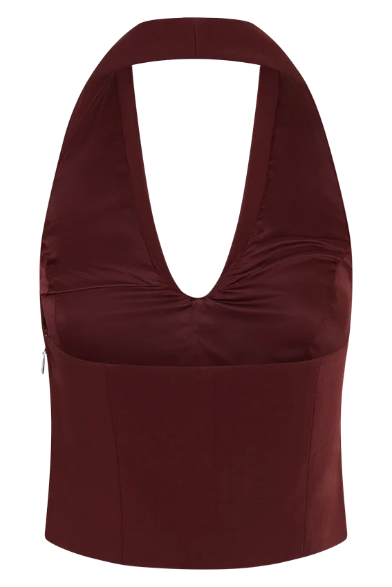 Calla Collared Sleeveless Halter Top – Merlot Calla Collared Sleeveless Halter Top – Merlot