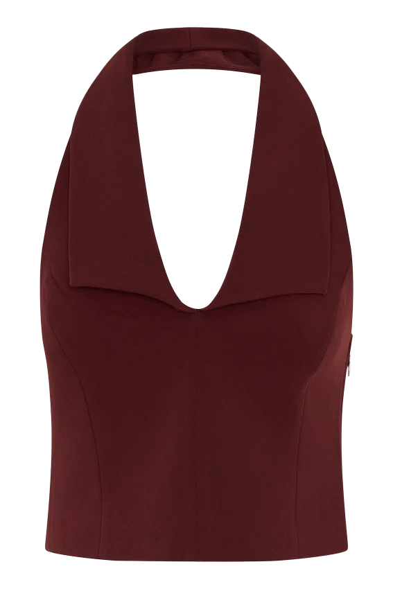 Calla Collared Sleeveless Halter Top – Merlot Calla Collared Sleeveless Halter Top – Merlot