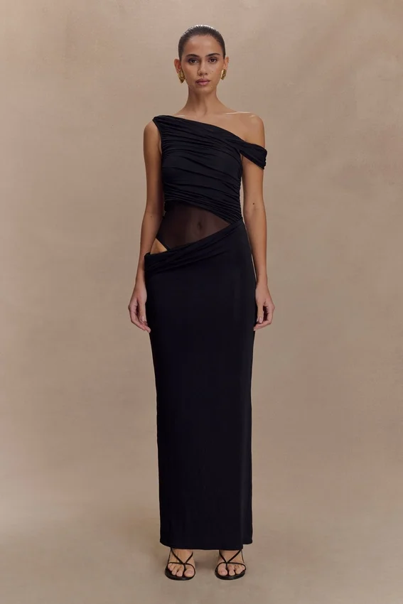 Callen One Shoulder Slinky Maxi Dress – Black Callen One Shoulder Slinky Maxi Dress – Black
