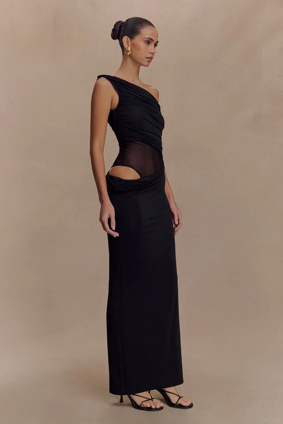 Callen One Shoulder Slinky Maxi Dress – Black Callen One Shoulder Slinky Maxi Dress – Black