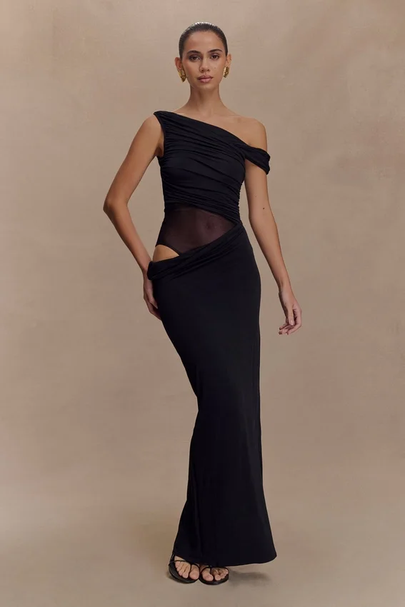 Callen One Shoulder Slinky Maxi Dress – Black Callen One Shoulder Slinky Maxi Dress – Black