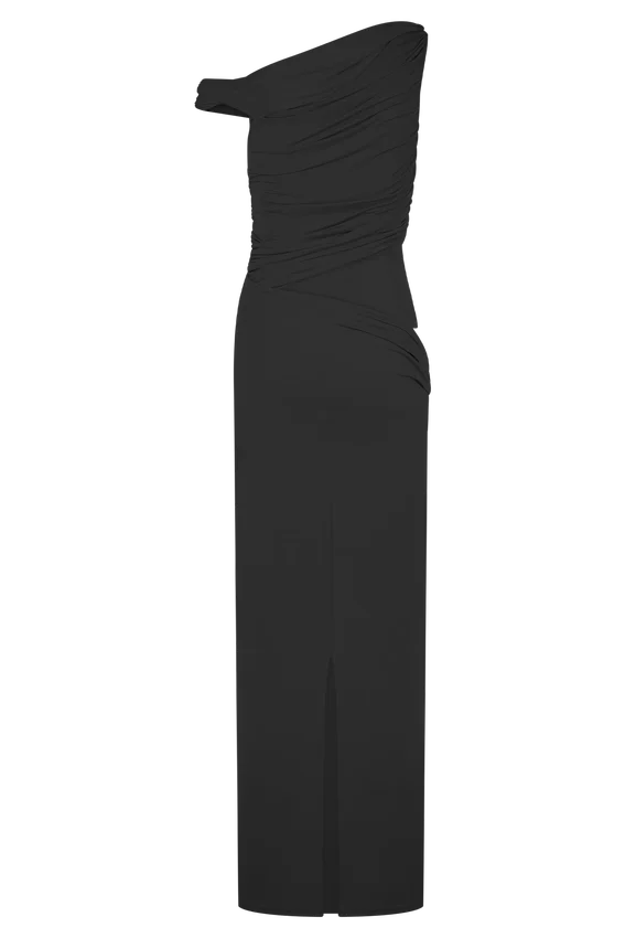 Callen One Shoulder Slinky Maxi Dress – Black Callen One Shoulder Slinky Maxi Dress – Black