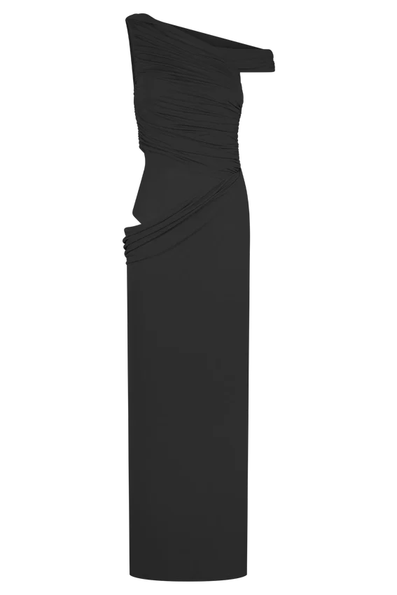 Callen One Shoulder Slinky Maxi Dress – Black Callen One Shoulder Slinky Maxi Dress – Black
