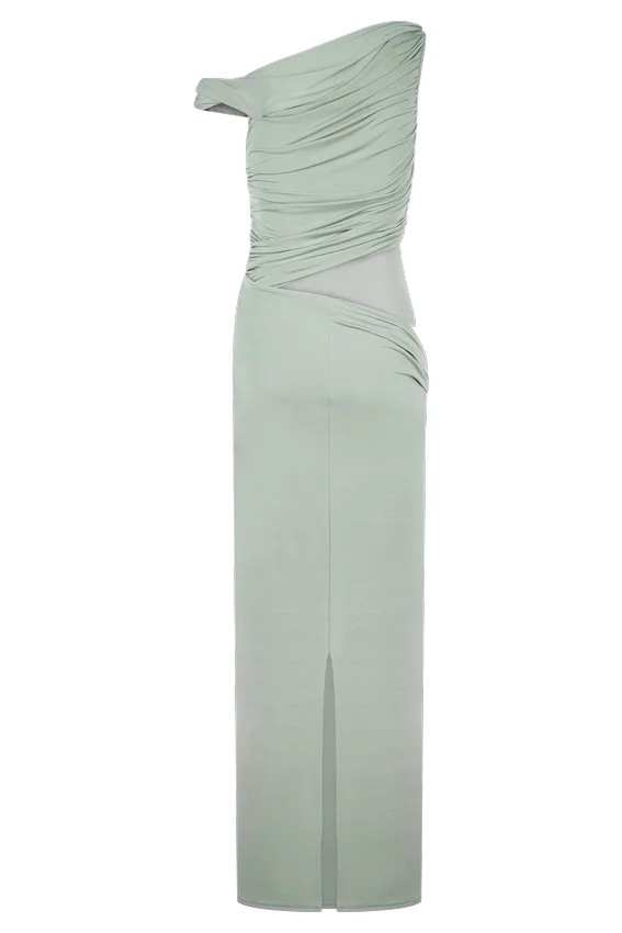 Callen One Shoulder Slinky Maxi Dress – Sage Callen One Shoulder Slinky Maxi Dress – Sage
