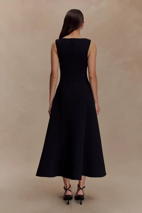 Callista Crepe A-Line Midi Dress – Black Callista Crepe A-Line Midi Dress – Black