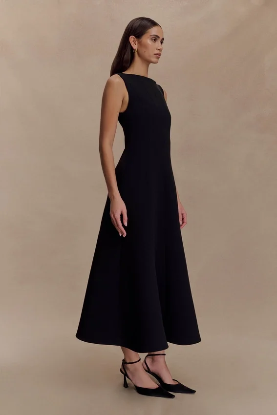 Callista Crepe A-Line Midi Dress – Black Callista Crepe A-Line Midi Dress – Black