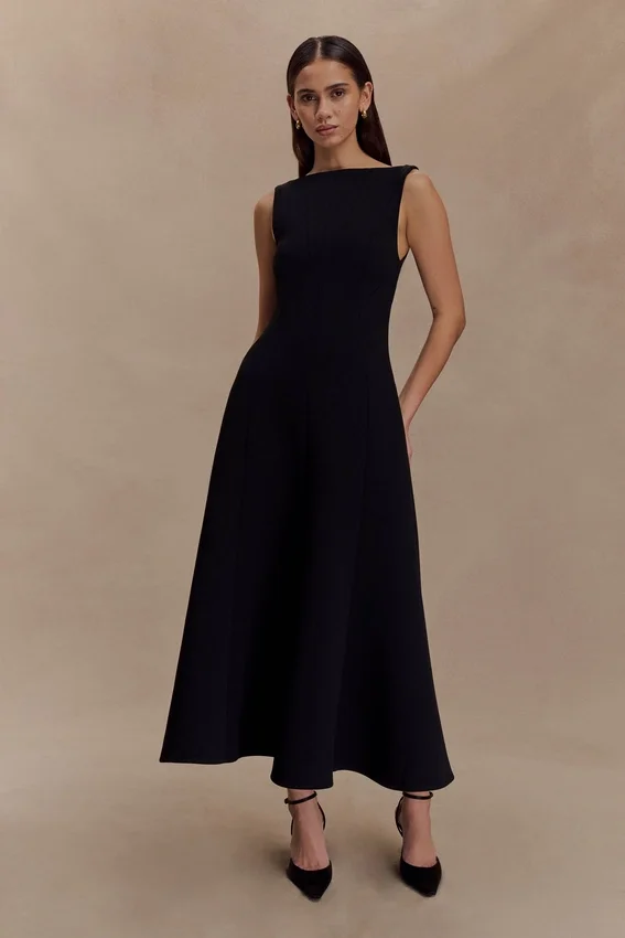 Callista Crepe A-Line Midi Dress – Black Callista Crepe A-Line Midi Dress – Black
