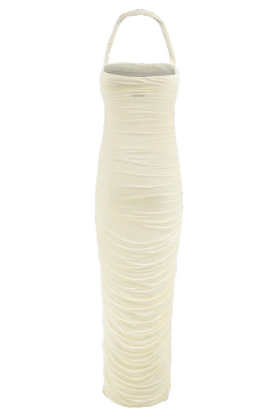 Camila Ruched Halter Midi Dress – Ivory Camila Ruched Halter Midi Dress – Ivory