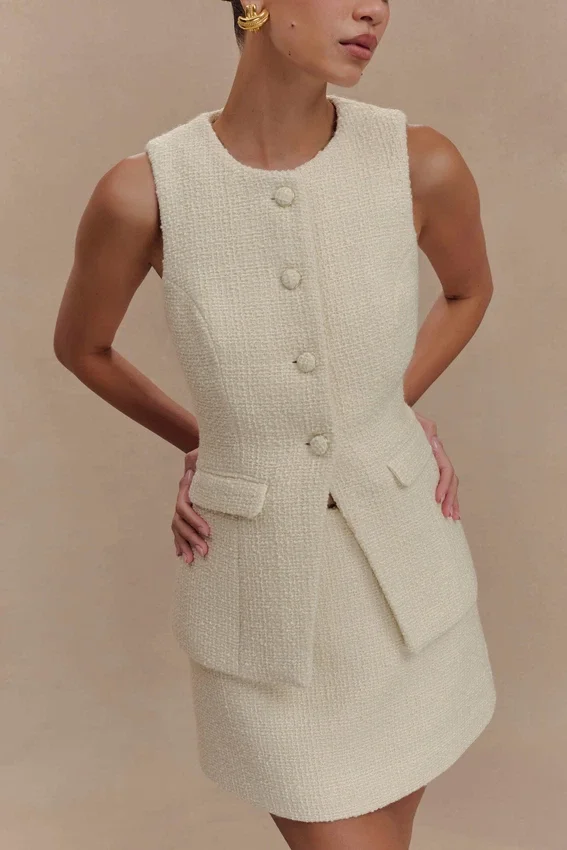 Camilla Boucle Sleeveless Vest – Ivory Camilla Boucle Sleeveless Vest – Ivory