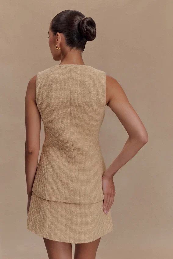 Camilla Boucle Sleeveless Vest – Light Taupe Camilla Boucle Sleeveless Vest – Light Taupe